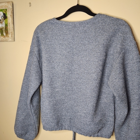 LOFT Outlet Cropped Blue Sweatshirt Sz Small Boucle Knit Balloon Sleeve Spring - Picture 4 of 7